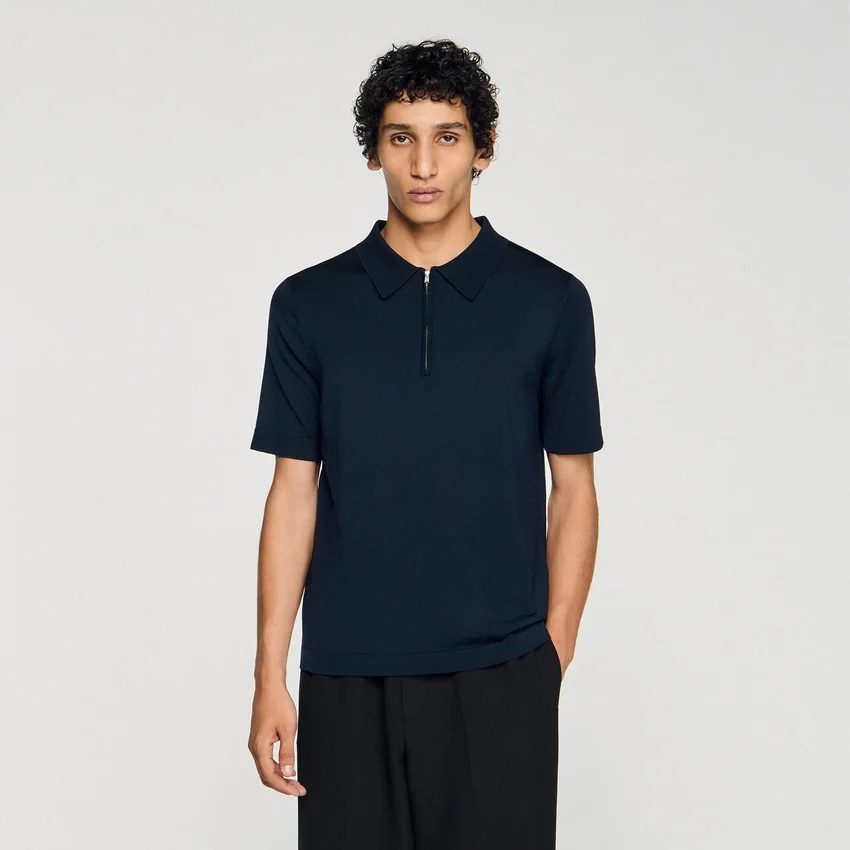 Knitted polo shirt with zip collar Knitted polo shirt with zip collar