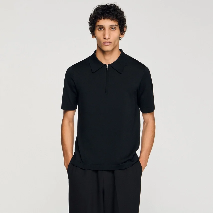 Knitted polo shirt with zip collar Knitted polo shirt with zip collar