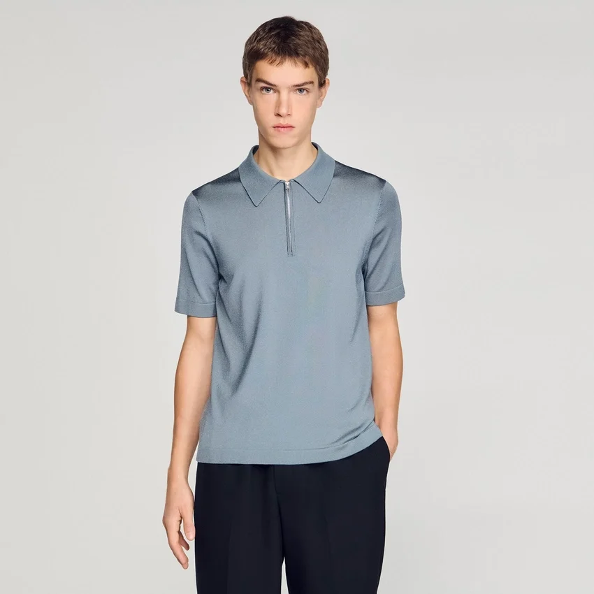 Knitted polo shirt with zip collar Knitted polo shirt with zip collar