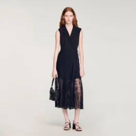 Lace pleated midi dress