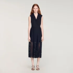 Lace pleated midi dress