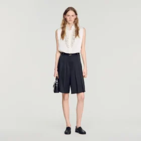 Long high-waisted pleated shorts