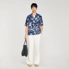 Loose-fit print shark collar shirt