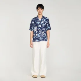 Loose-fit print shark collar shirt