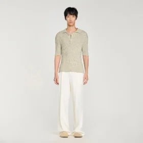 Marl cotton knit polo shirt