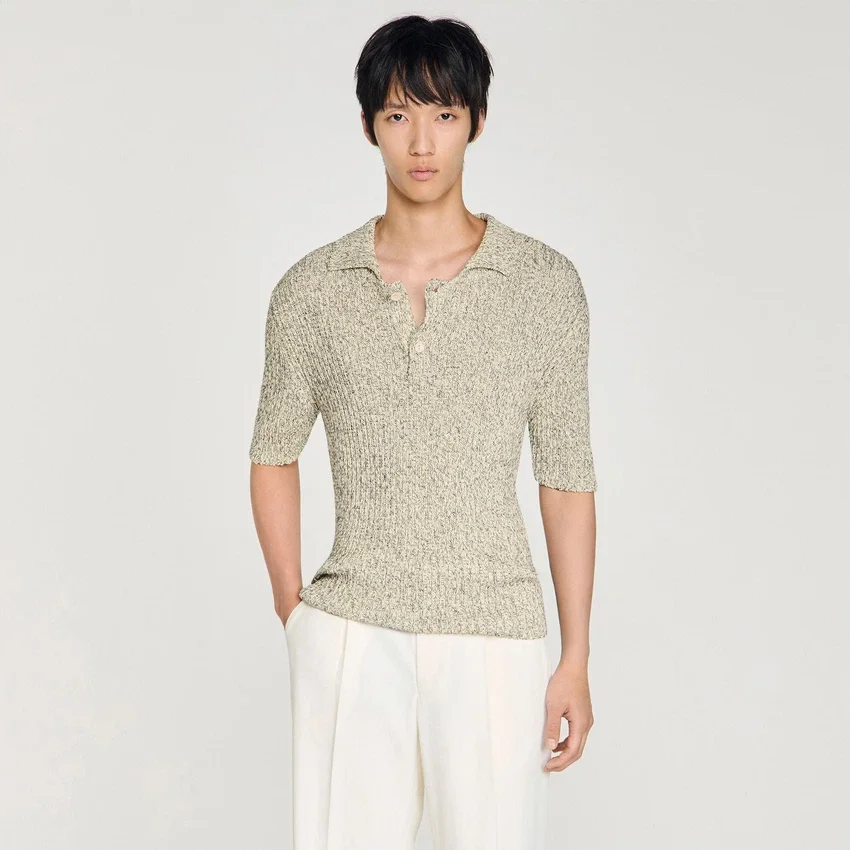Marl cotton knit polo shirt Marl cotton knit polo shirt