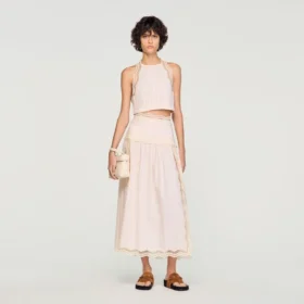 Maxi cotton skirt with trim