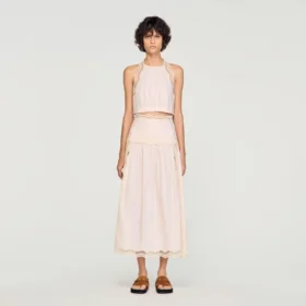 Maxi cotton skirt with trim