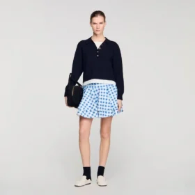 Metal button layered collar sweater