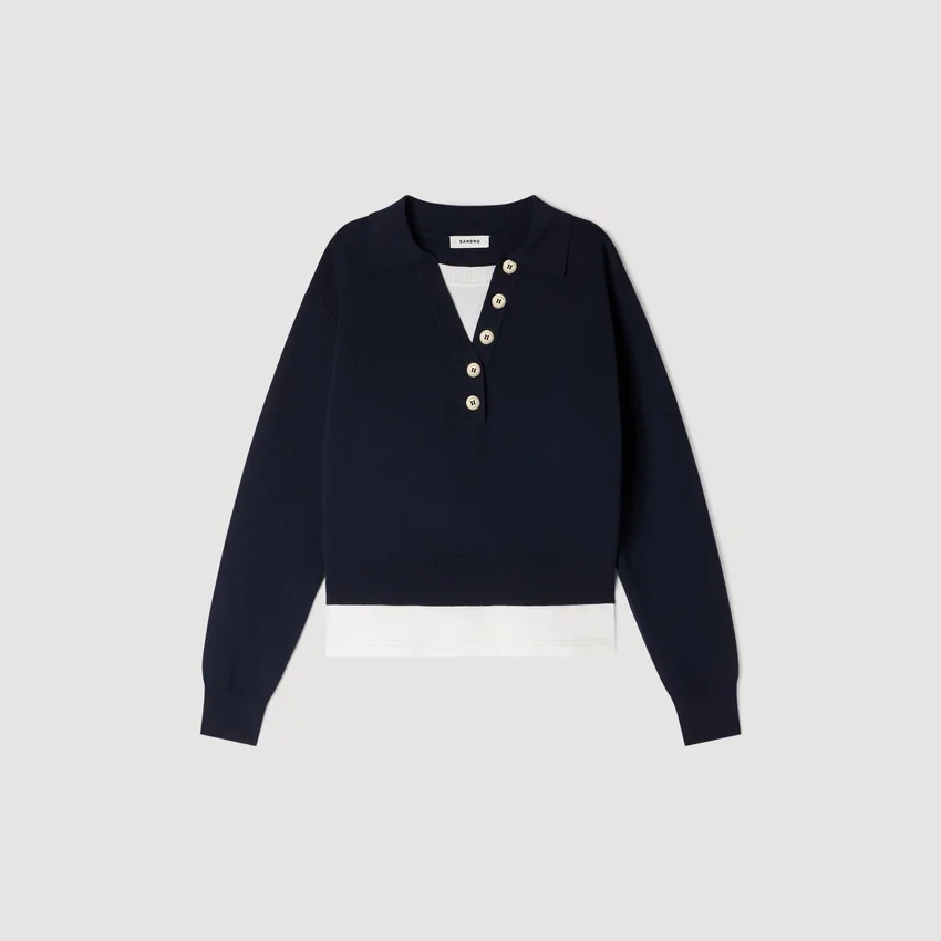 Metal button layered collar sweater Metal button layered collar sweater