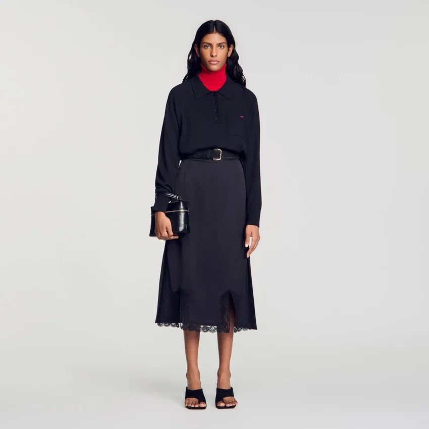 Midi mixed-material lace skirt Midi mixed-material lace skirt