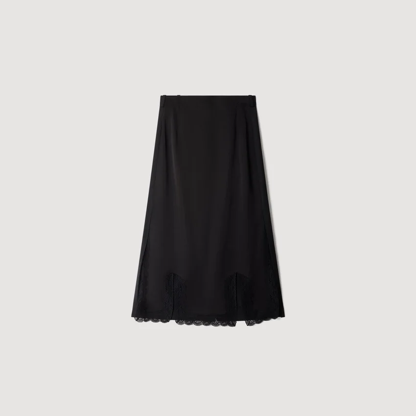 Midi mixed-material lace skirt Midi mixed-material lace skirt