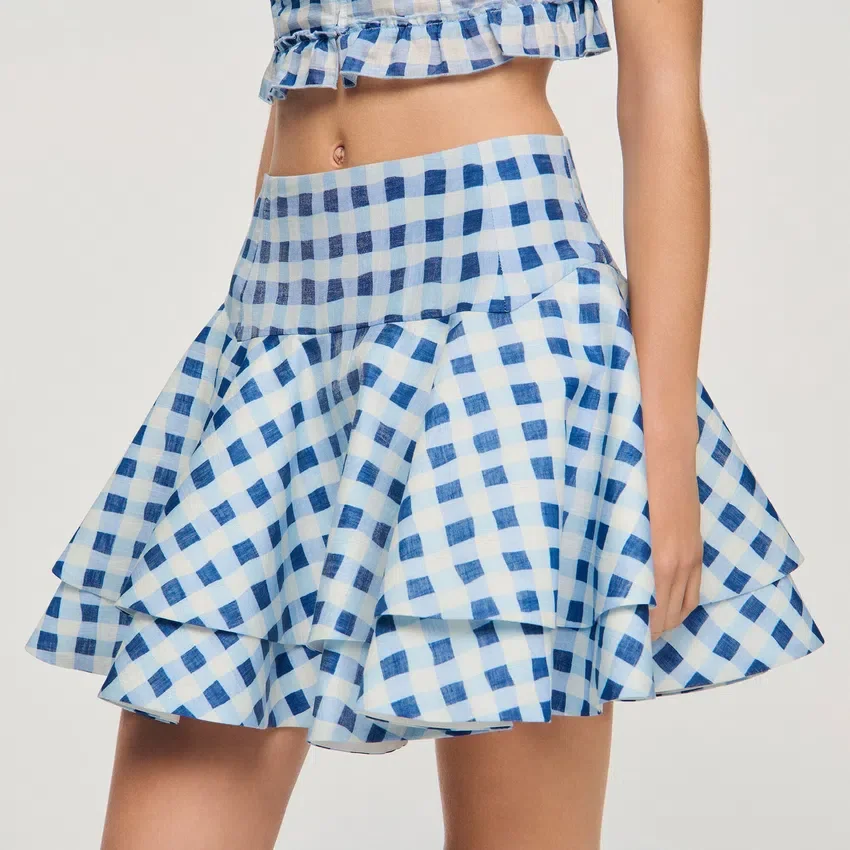 Mini gingham linen skirt Mini gingham linen skirt