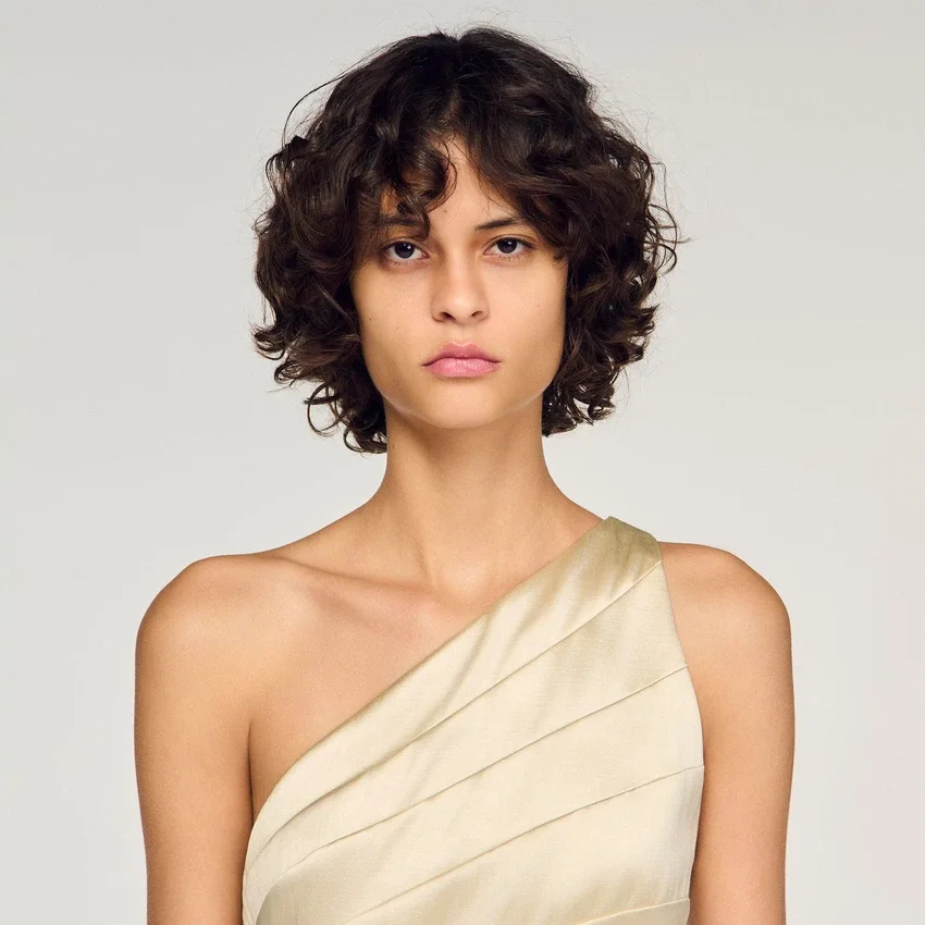 Mini one-shoulder satin-effect dress Mini one-shoulder satin-effect dress