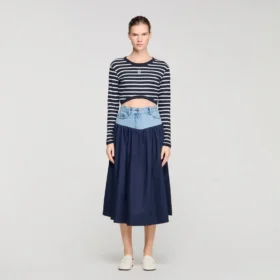 Mixed-material maxi skirt
