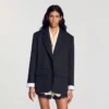 Mixed-material satin jacket