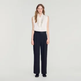 Mixed-material satin trousers