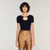 Openwork collar knit top