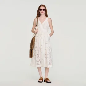 Openwork floral cotton midi dress