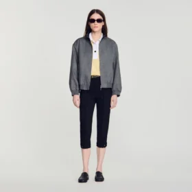 Oversized leather-collar jacket