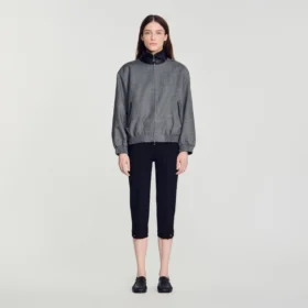 Oversized leather-collar jacket