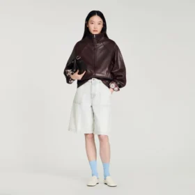 Oversized zip-up leather jacket
