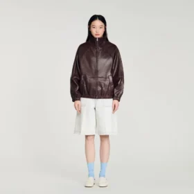 Oversized zip-up leather jacket