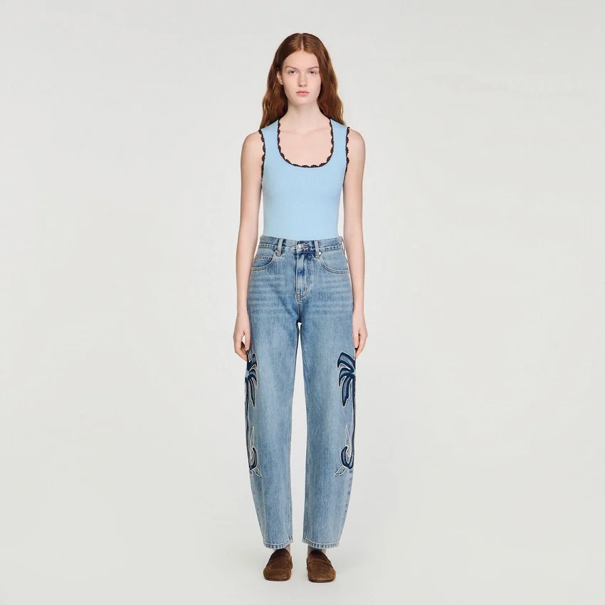 Palm-embroidered wide barrel jeans Palm-embroidered wide barrel jeans