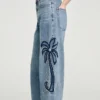 Palm-embroidered wide barrel jeans Palm-embroidered wide barrel jeans