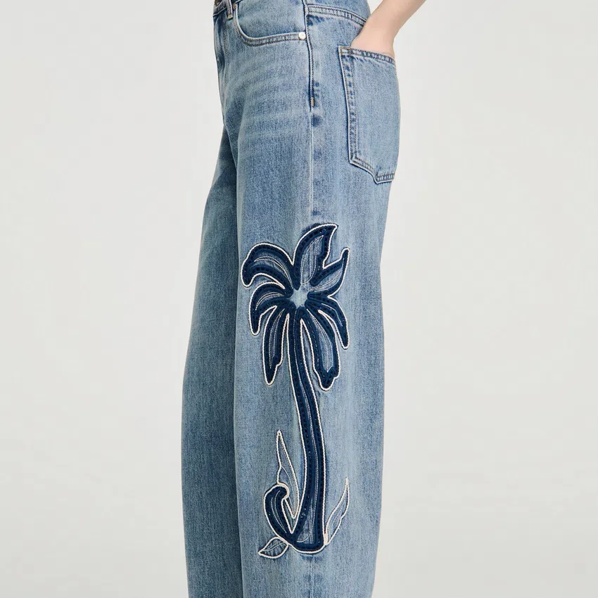 Palm-embroidered wide barrel jeans Palm-embroidered wide barrel jeans
