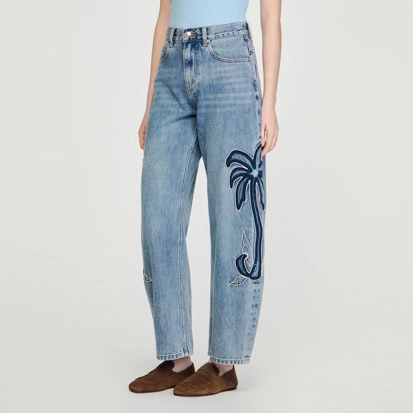 Palm-embroidered wide barrel jeans Palm-embroidered wide barrel jeans