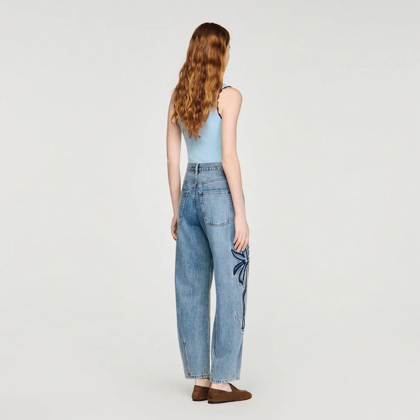 Palm-embroidered wide barrel jeans Palm-embroidered wide barrel jeans