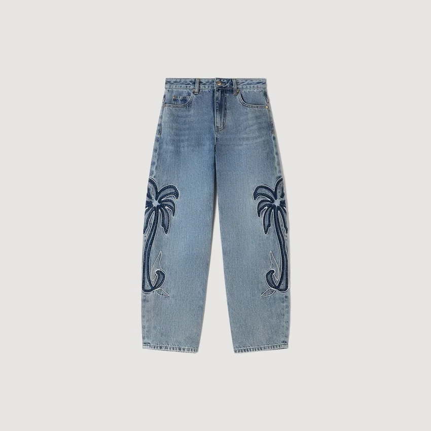 Palm-embroidered wide barrel jeans Palm-embroidered wide barrel jeans