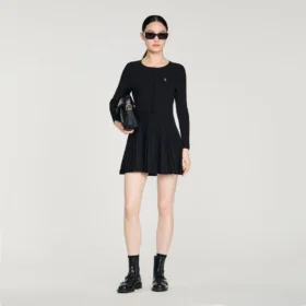 Pleated knit mini dress