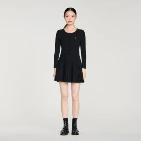 Pleated knit mini dress
