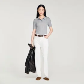 Pointelle polo-neck wool sweater Pointelle polo-neck wool sweater