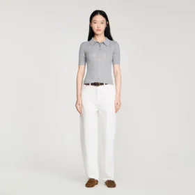 Pointelle polo-neck wool sweater Pointelle polo-neck wool sweater