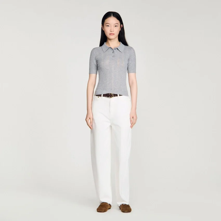 Pointelle polo-neck wool sweater Pointelle polo-neck wool sweater