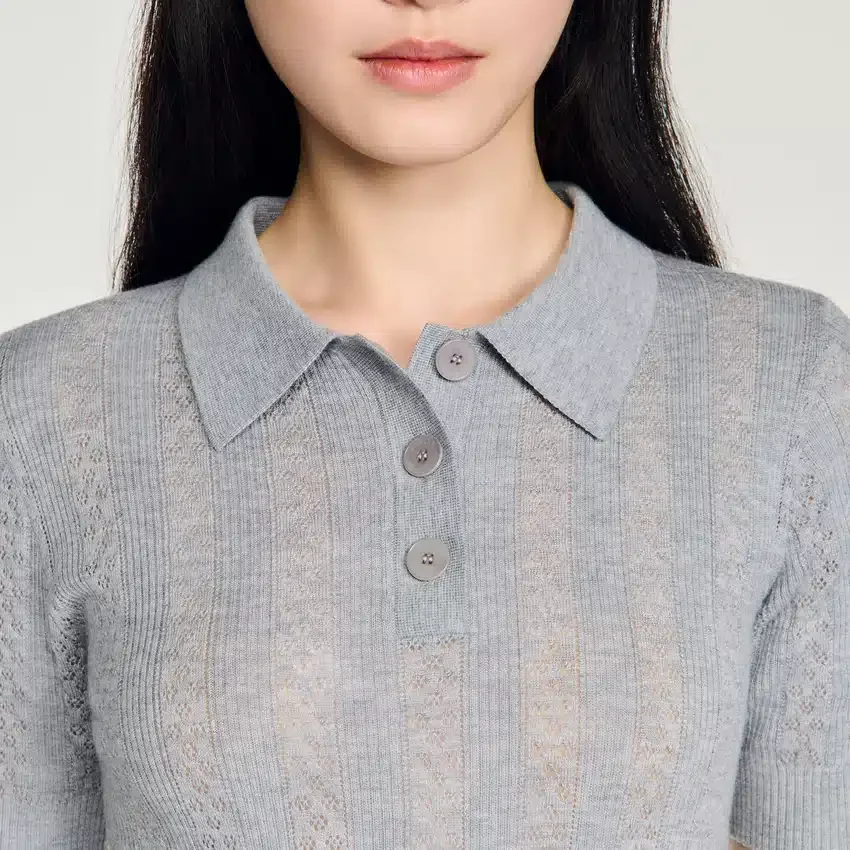 Pointelle polo-neck wool sweater Pointelle polo-neck wool sweater