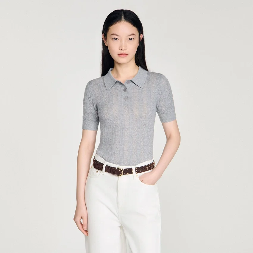 Pointelle polo-neck wool sweater Pointelle polo-neck wool sweater