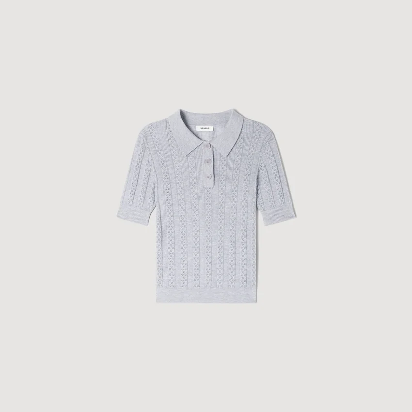 Pointelle polo-neck wool sweater Pointelle polo-neck wool sweater