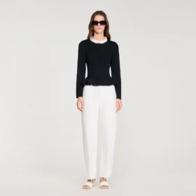 Removable collar peplum cardigan