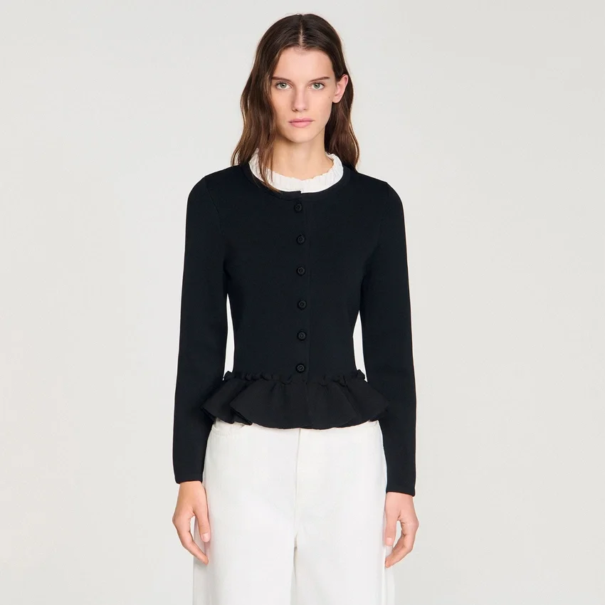 Removable collar peplum cardigan Removable collar peplum cardigan