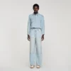 Rhinestone cropped denim shirt Rhinestone cropped denim shirt