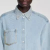 Rhinestone cropped denim shirt Rhinestone cropped denim shirt