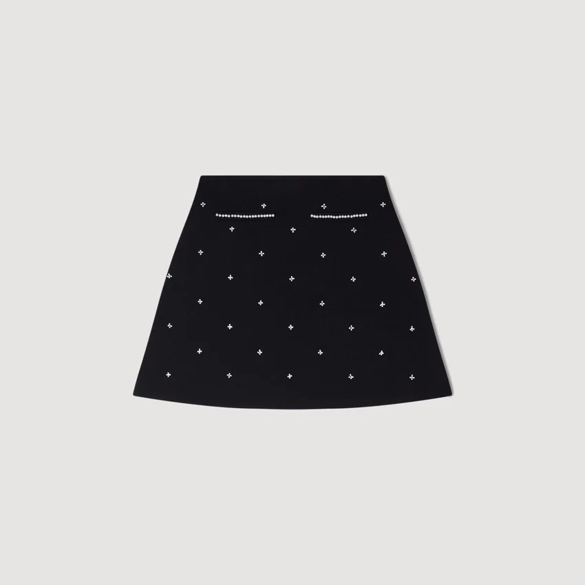 Rhinestone embroidered knit skirt Rhinestone embroidered knit skirt