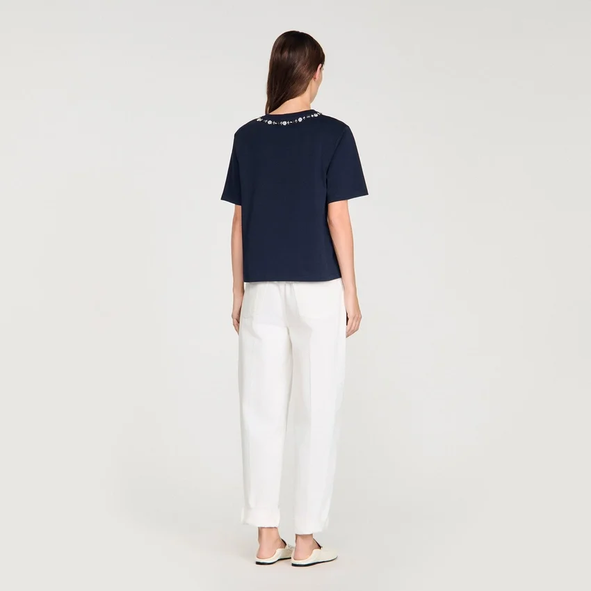 Rhinestone openwork T-shirt Rhinestone openwork T-shirt