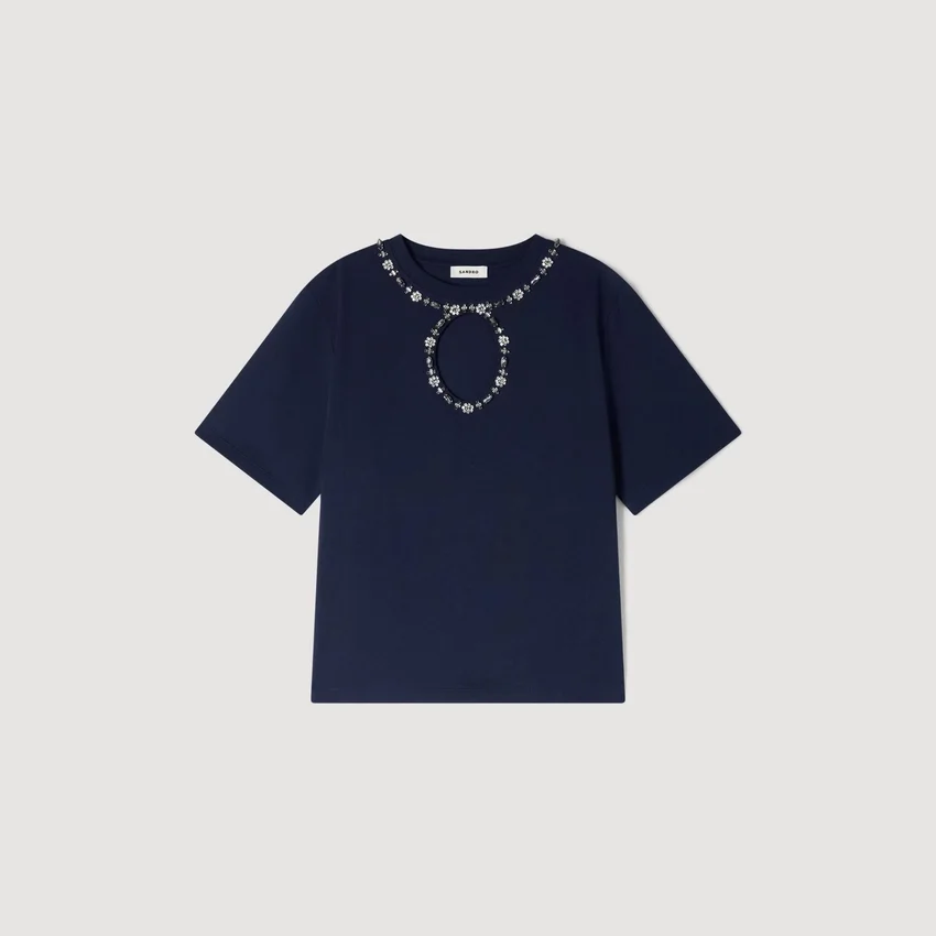 Rhinestone openwork T-shirt Rhinestone openwork T-shirt