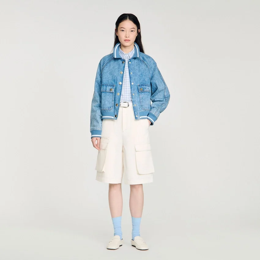 Rib-trimmed denim jacket Rib-trimmed denim jacket