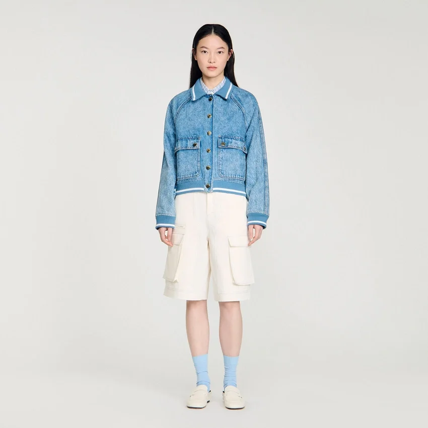 Rib-trimmed denim jacket Rib-trimmed denim jacket